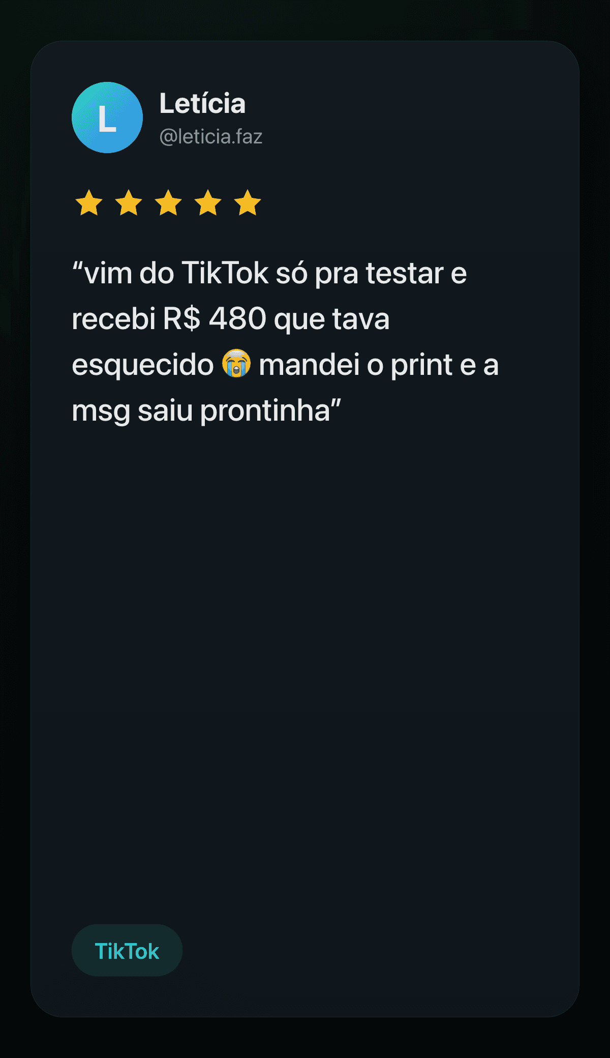 Print de depoimento de quem usou o Me Faz o PIX