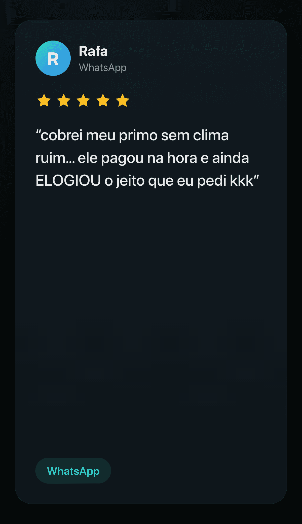Print de cliente que cobrou e recebeu pelo WhatsApp