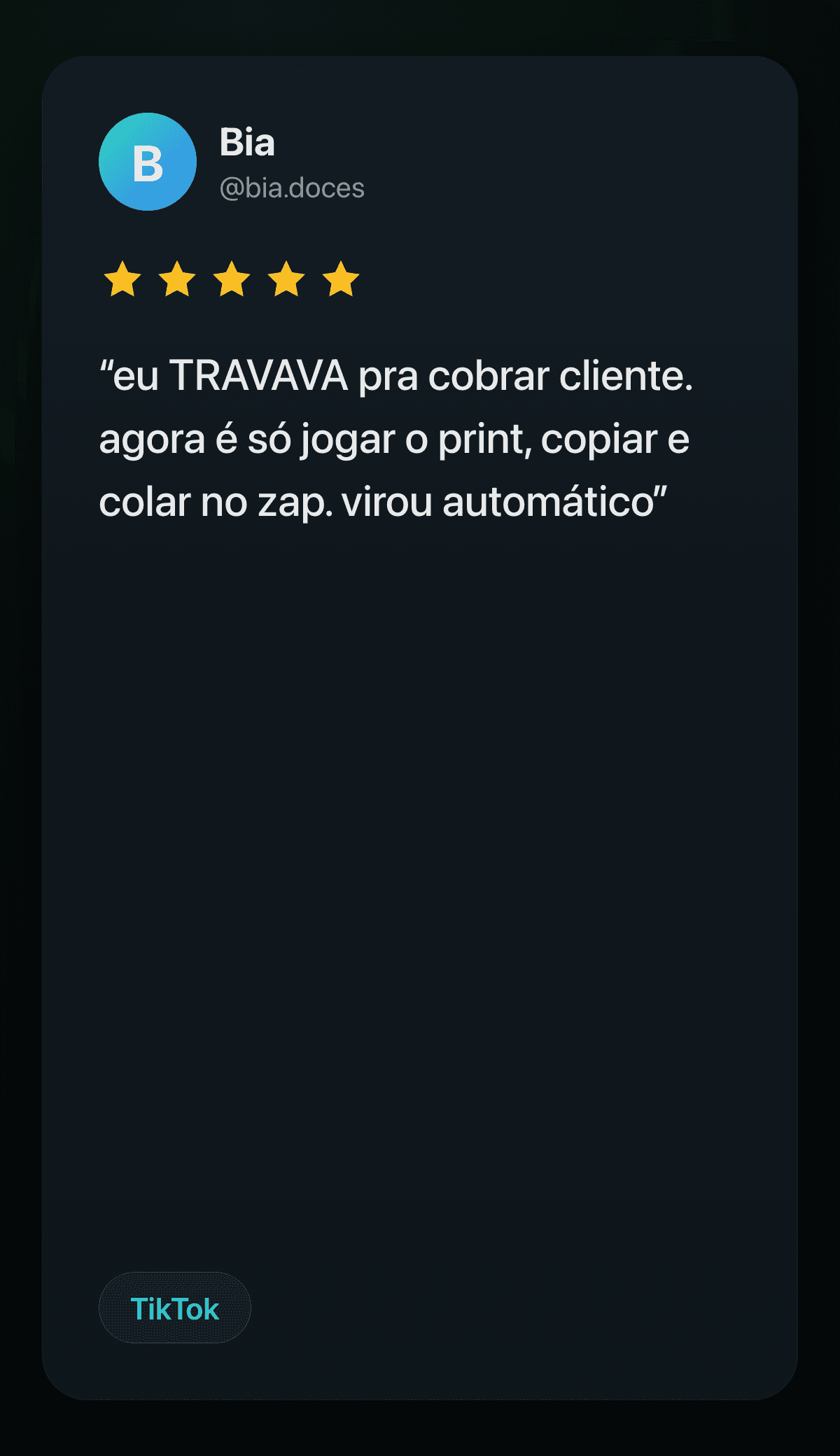 Print de depoimento vindo do TikTok